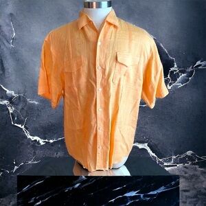Tommy Bahama Mens Orange Textured 100% Linen Short Sleeve Button Up Shirt Sz XL